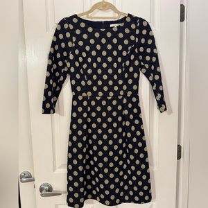Boden Navy and Gold Polka Dot Dress